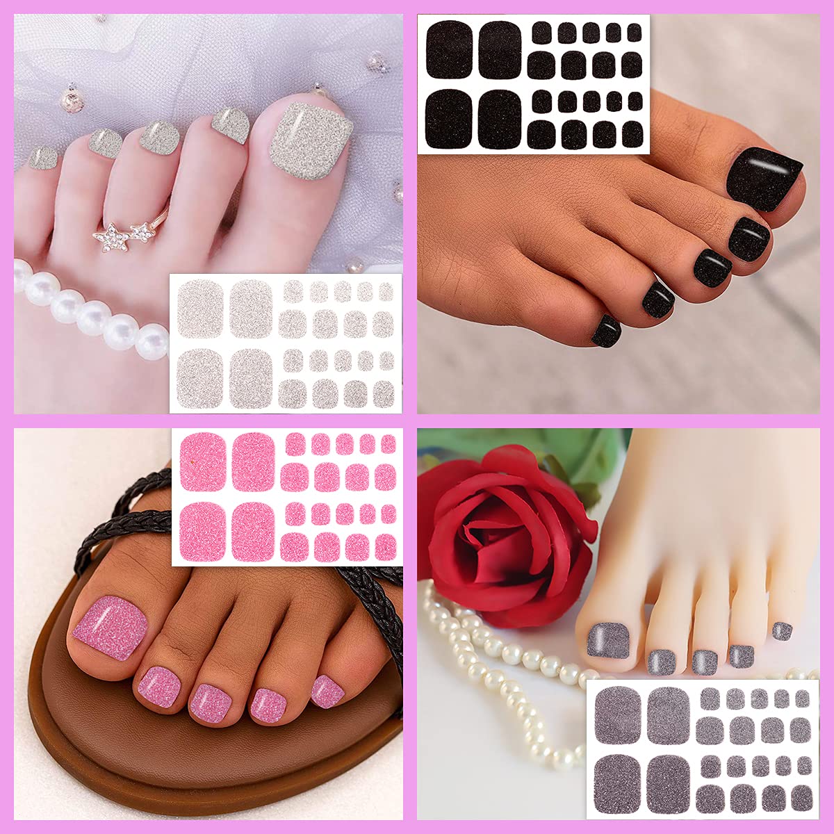 SILPECWEE 20 Sheets Adhesive Nail Polish Strips for Toes Solid Color Nail Stickers Full Nail Wraps Manicure Kit with 1Pc Nail File for Women