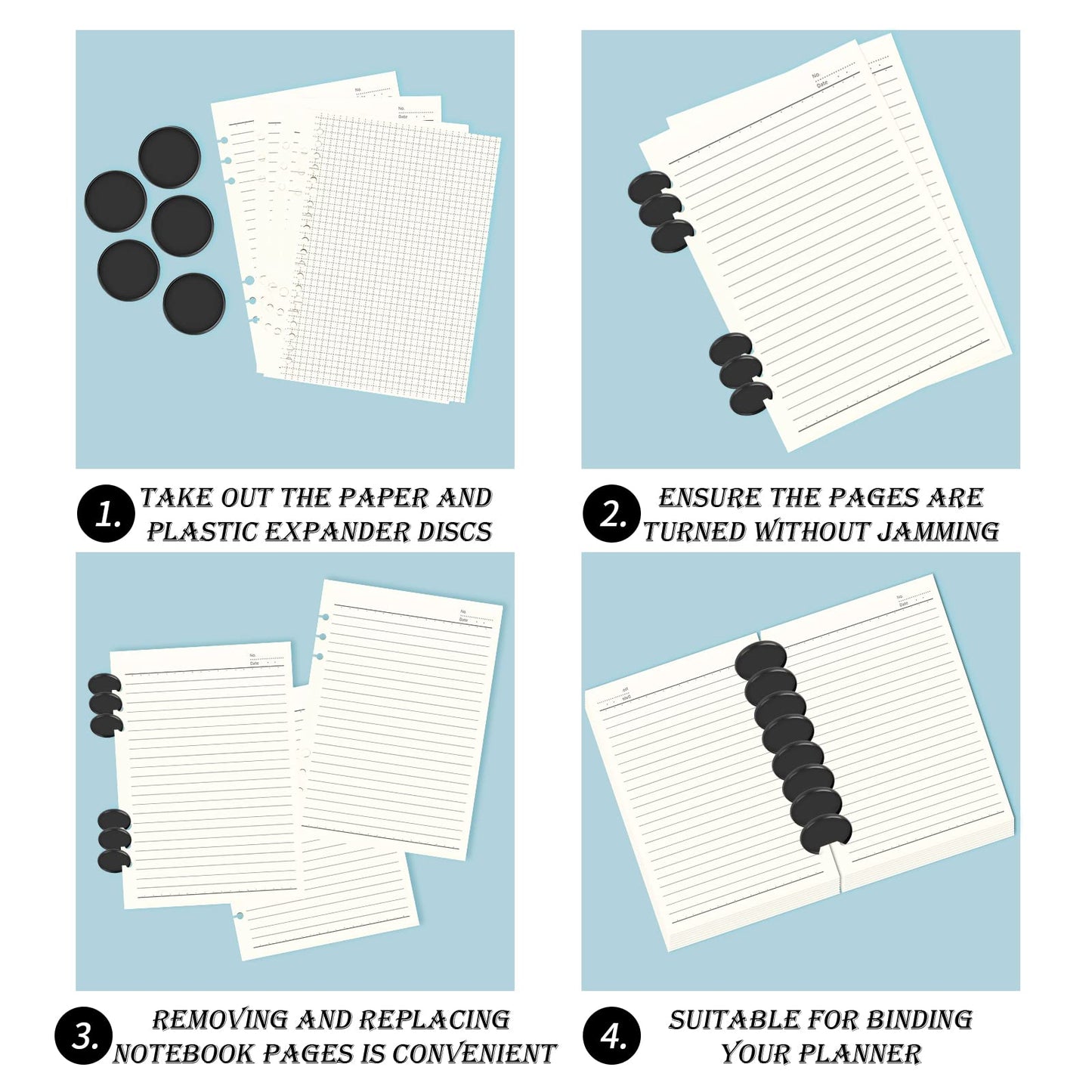 12-Piece 2-Inch Discbound Expansion Discs and Binder Rings - Large Black Plastic Book Binding Discs for DIY Notebooks and Scrapbooking Supplies