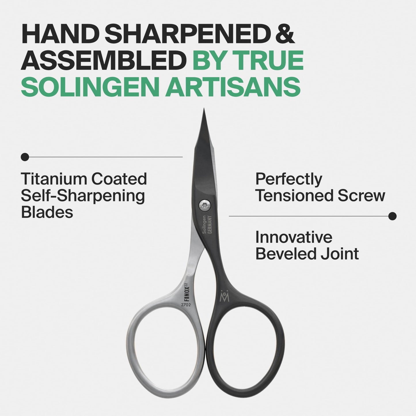 GERMANIKURE Nail and Cuticle Scissors - Self-Sharpening FINOX22 Titanium Coated Stainless Steel Professional Manicure Tools in Leather Case - Ethically Made in Solingen Germany - 2702