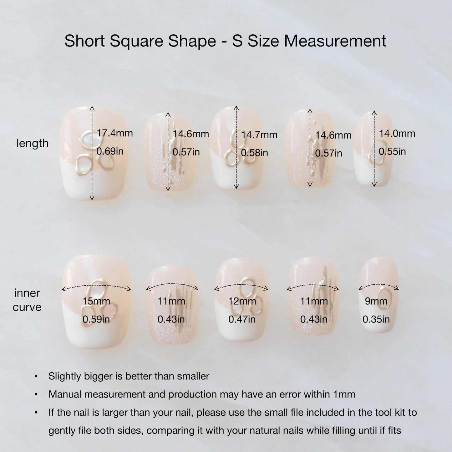 [GLORS] Purely Handmade Press On Nails | Mica Love - Shell Piece Pure and Seductive Nail Art | Salon Quality Fake False Nails in Short Square 10 pieces (Small, SS)