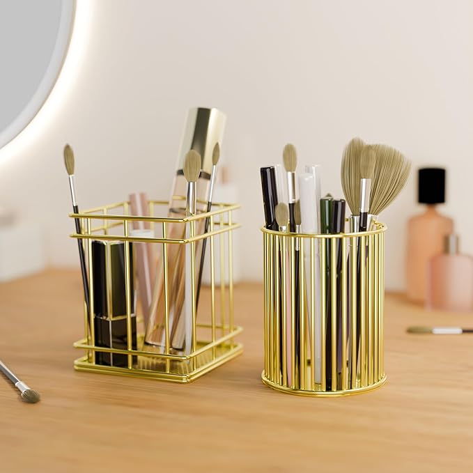 Makeup Holder - Cosmetic Brushes Storage Holder, Makeup Brush Organizer for Dressing Table, Gold, 2 Pack.