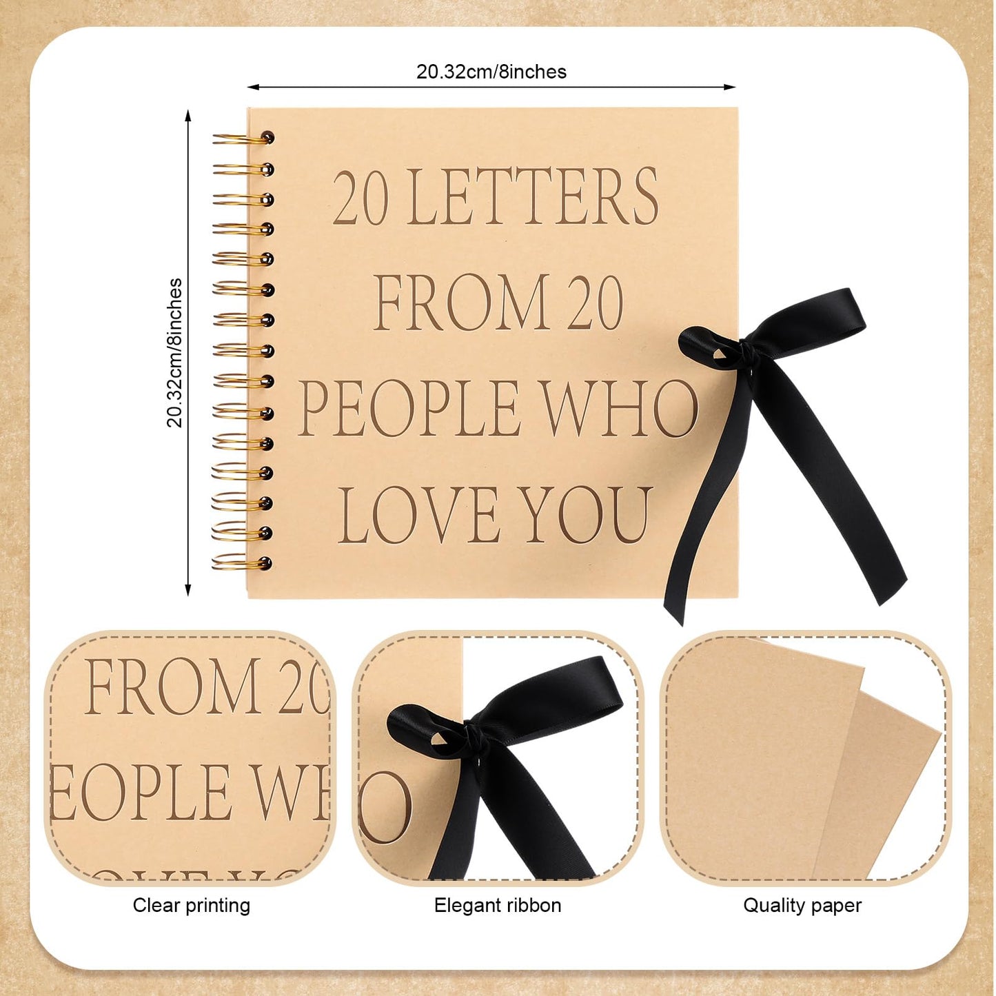Jaloro Scrapbooks Gift Idea for Her DIY 20 Letters from People Who Love You Scrapbooks Craft Kit Bday Gift Include Kraft Coil Bound Notebook White Envelopes Glue Points for Friend Bestie 20th Birthday