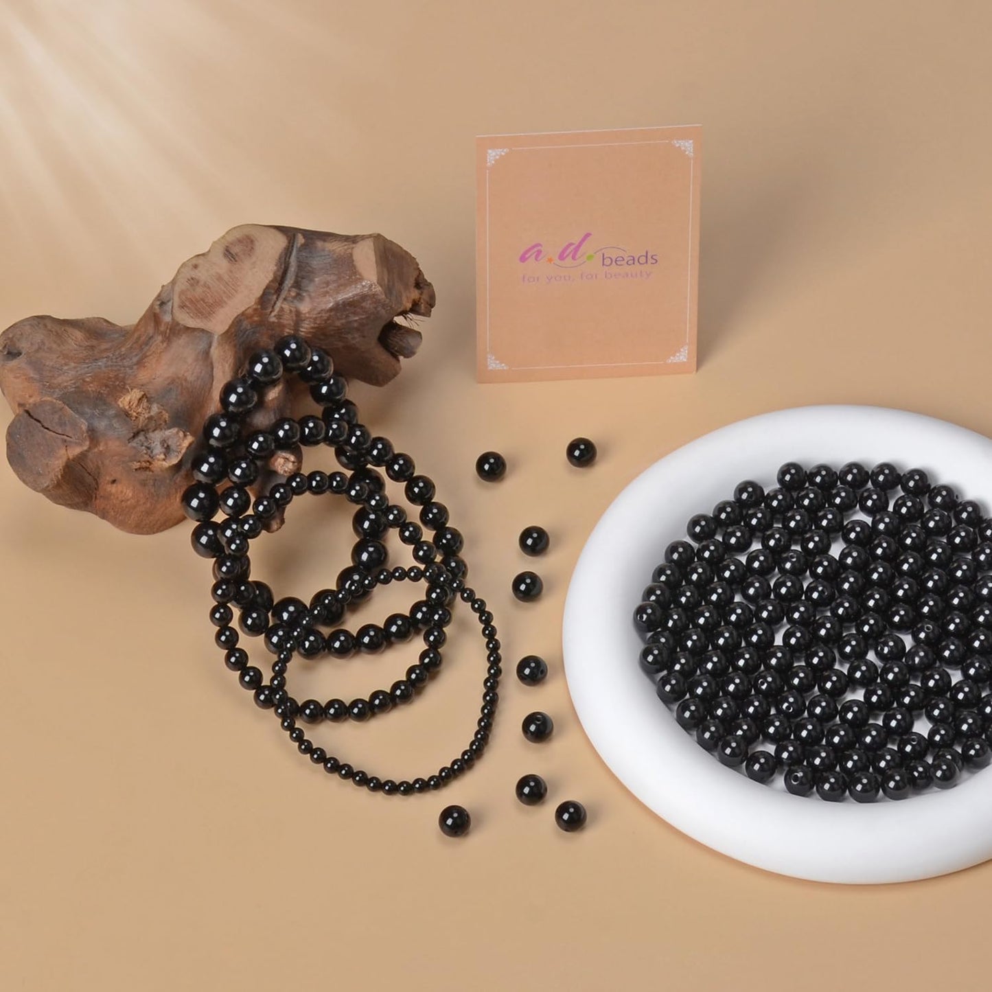 AD Beads Handmade Gemstone Stretch Elastic Bracelet Crystal Healing Reiki Nature's Beauty and Spiritual Essence Unisex (8mm, Black Onyx)