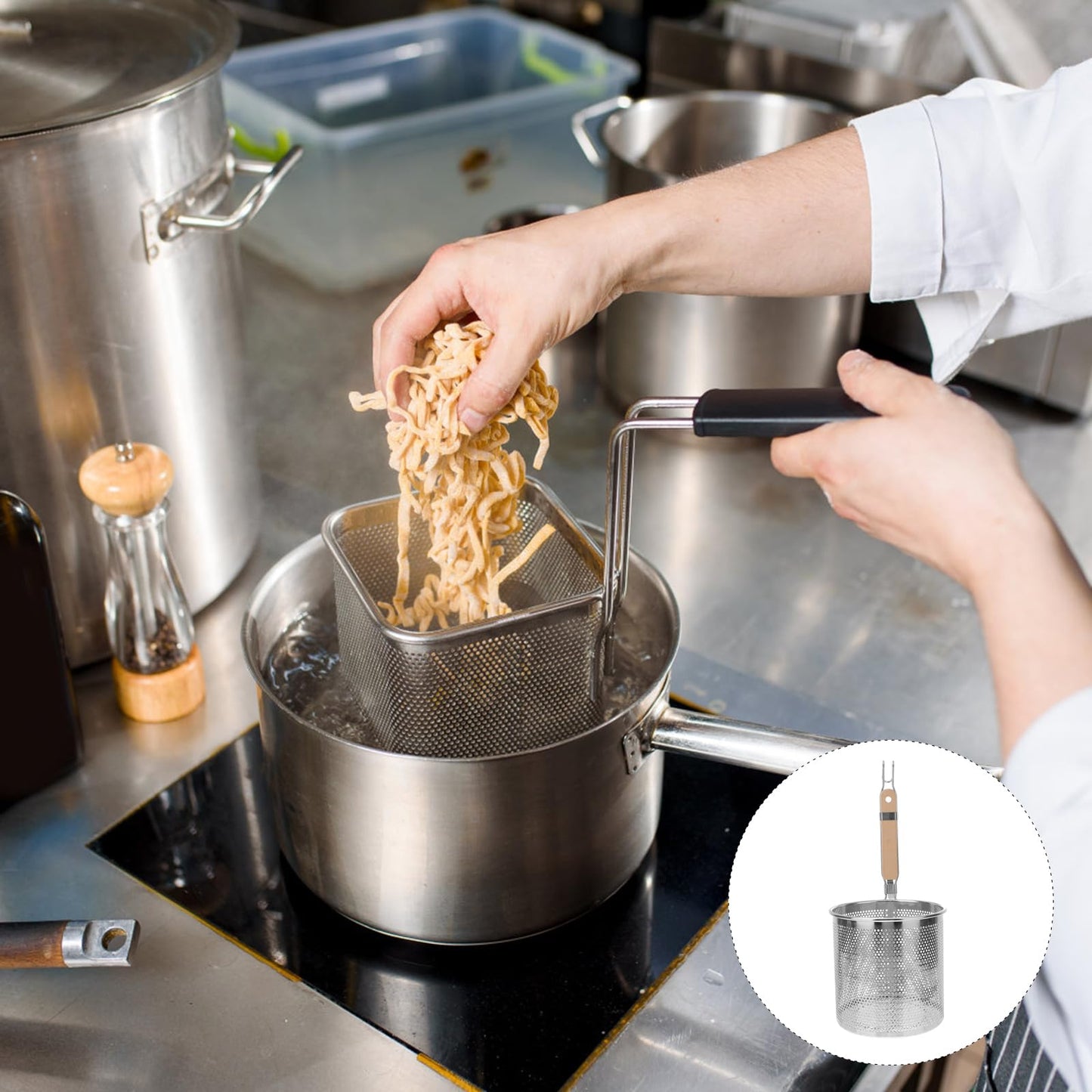 1pc Stainless Steel Filter Spoon Handle Colander Practical Cookware Strainer Kitchen Cookware Noodle Colander Stainless Steel Cooking Tool Kitchen Supply