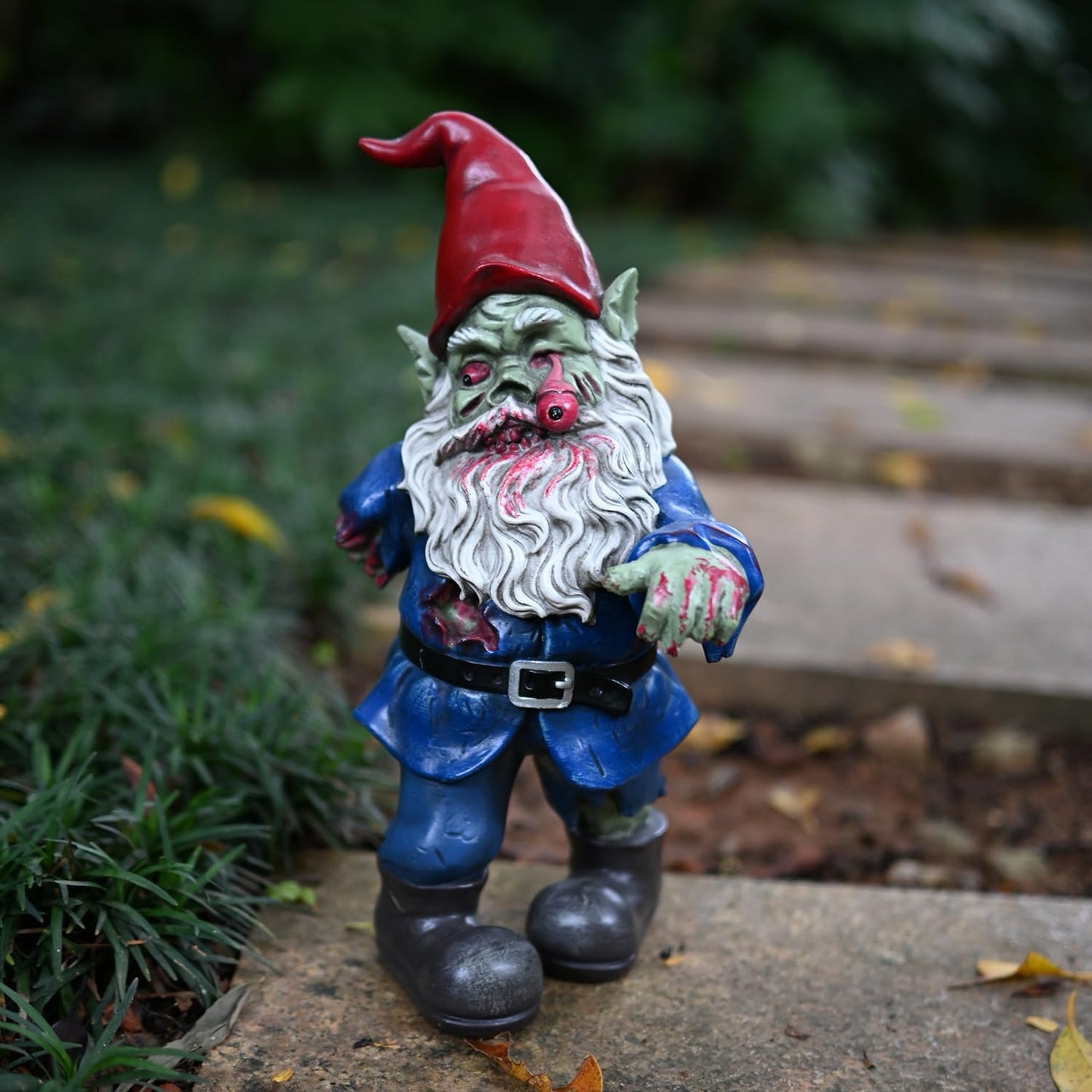 FICITI Zombie Gnome Evil Scary Walking Dead Gnome Gnombia Garden Statue, Halloween Decoration - 10 inches