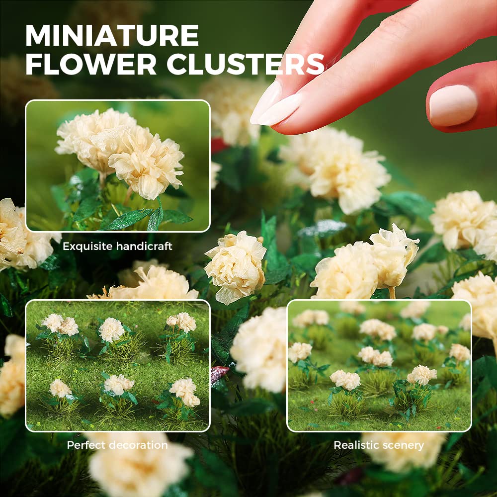 Yetaha 40 Pcs Flower Cluster, Vegetation Groups Grass Tuft, Handmade Premium Static Model Miniature Shrubs, Flower Grass Scenery for DIY Garden Courtyard Railway Landscape Layout (Gardenia, White)