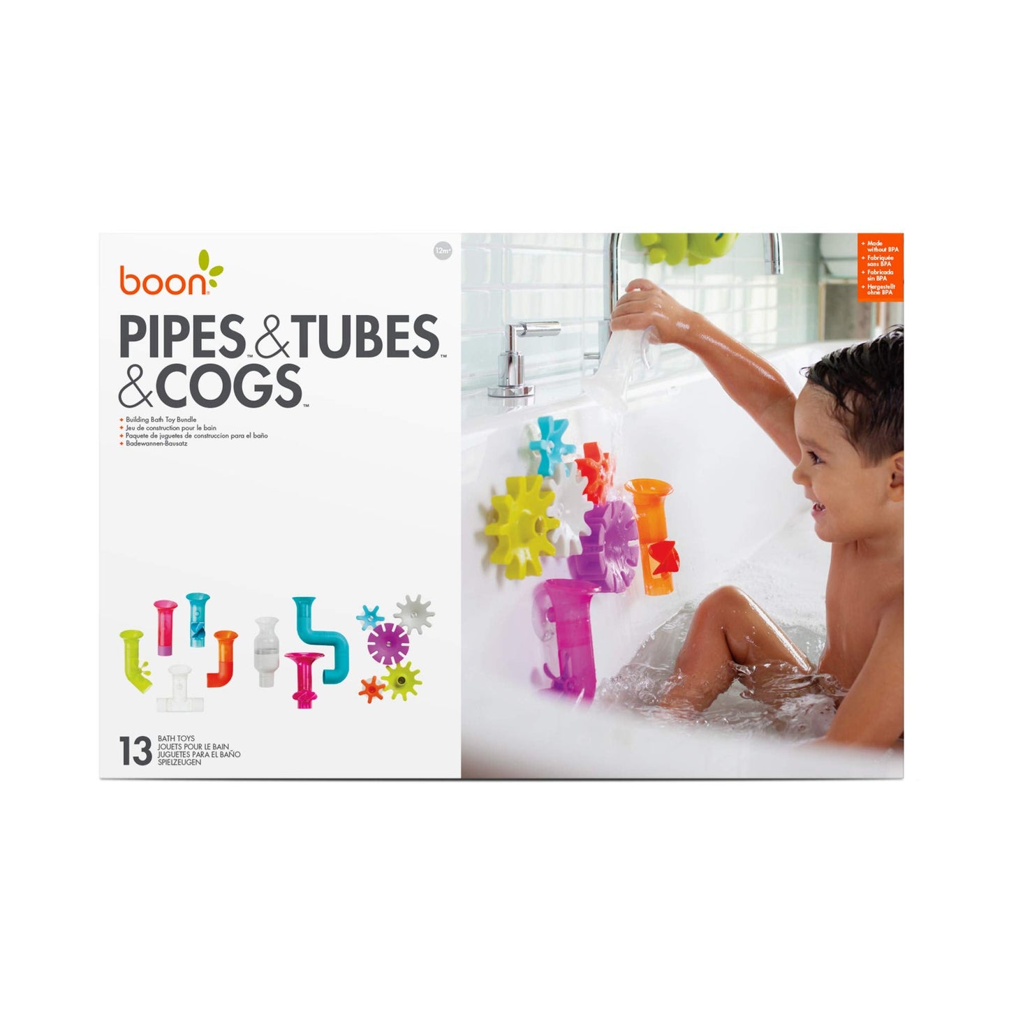 Boon Bundle Baby and Toddler Bath Toys - Includes Boon Pipes, Cogs, and Tubes Bathtub Toys - Toddler Sensory Toys - Multicolored - 13 Count - Ages 12 Months and Up