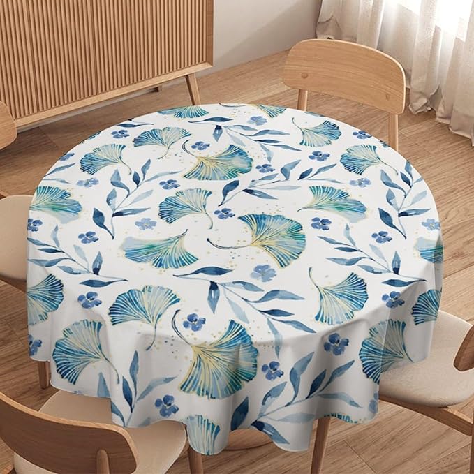 YCness Autumn Maple Leaves Tablecloth, Thanksgiving Autumn Harvest Watercolor Ginkgo Biloba Leaves Table Cover for Party Picnic Dinner Decor 50x50 Inch Round