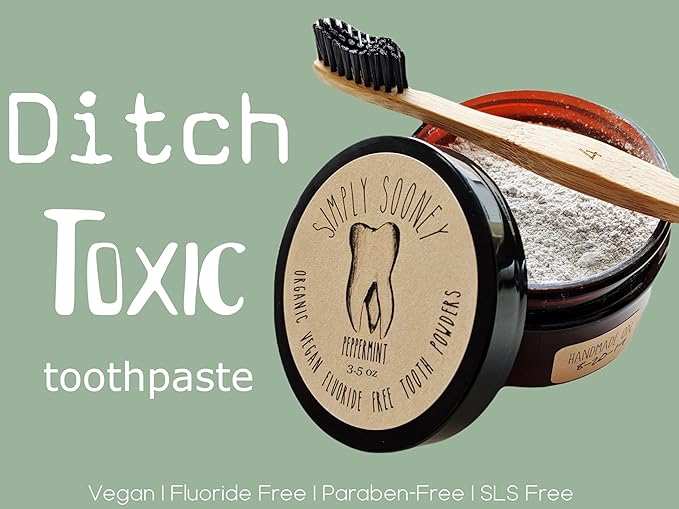 Simply Sooney Vegan Fluoride Free Toothpaste Powder I Organic Peppermint Essential Oil I Natural Whitening I Stronger Teeth (3.5 oz (Jar BPA Free Plastic))