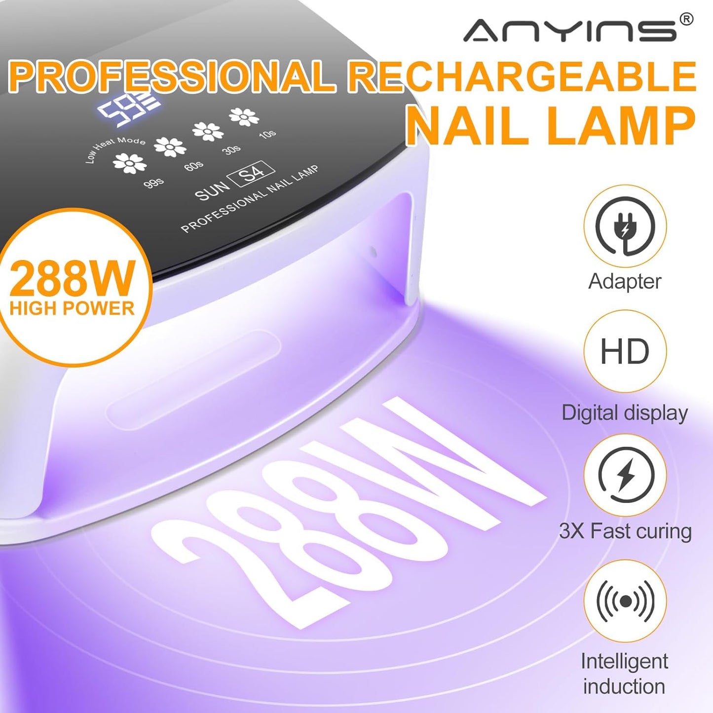Cordless Nail Lamp, 288W 8 Hours Super Long-Lasting Rechargeable for Nail Art at Home and in Salons