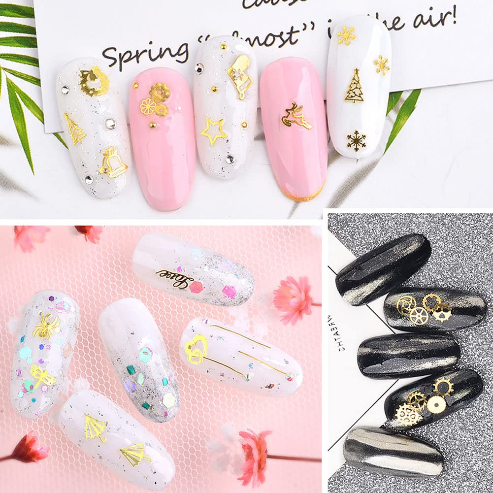 Mesiyun Nail Art Hollow Gold Studs 3D Metal Computer Chip Rivets Christmas Decoration Mixed Shape 3Boxes (3Boxes Metal Studs)