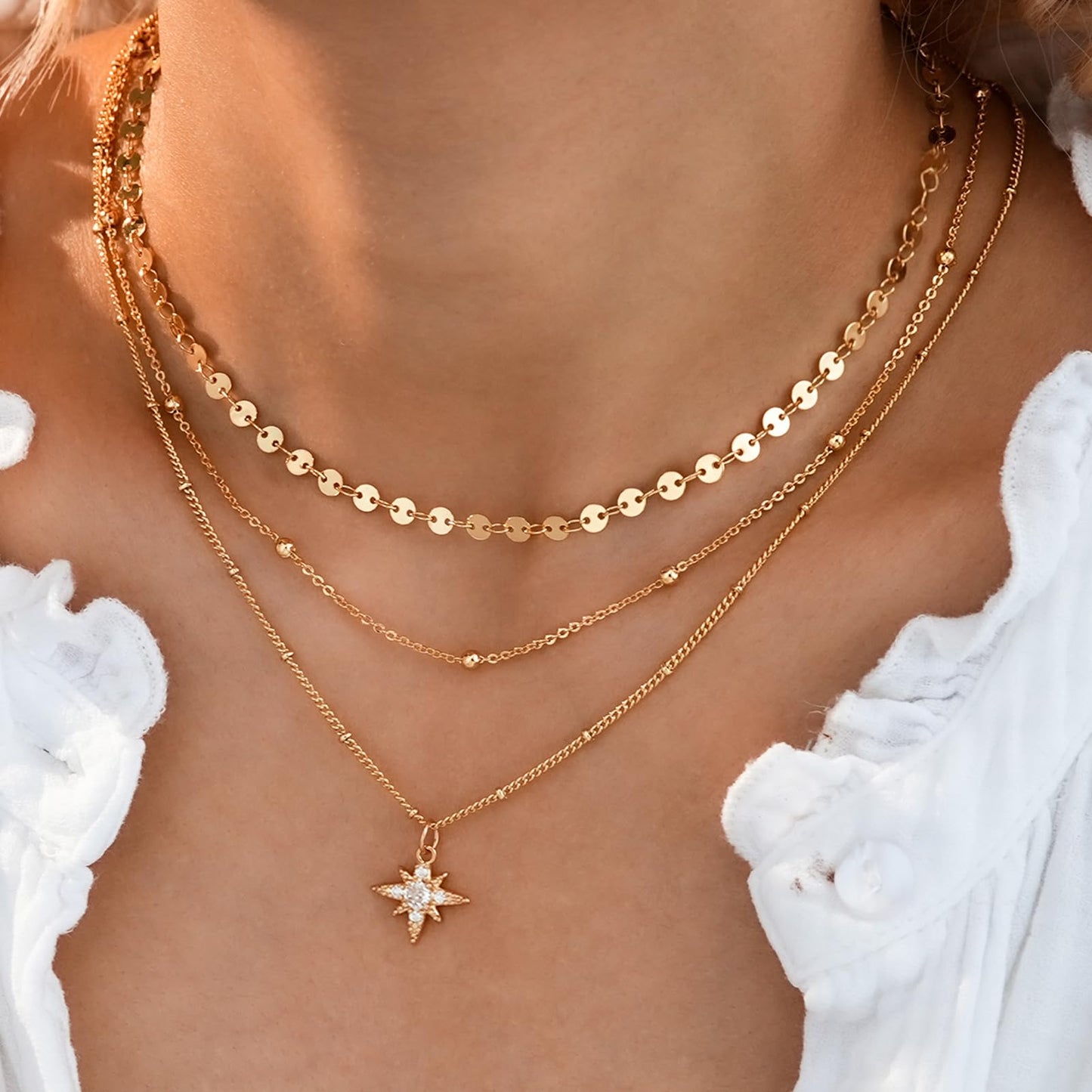 ÌF ME Layered Gold Necklaces for Women, 18K Gold Plated Adjustable Choker Chain Necklace Stack, Dainty Pendant Necklace Jewelry Set