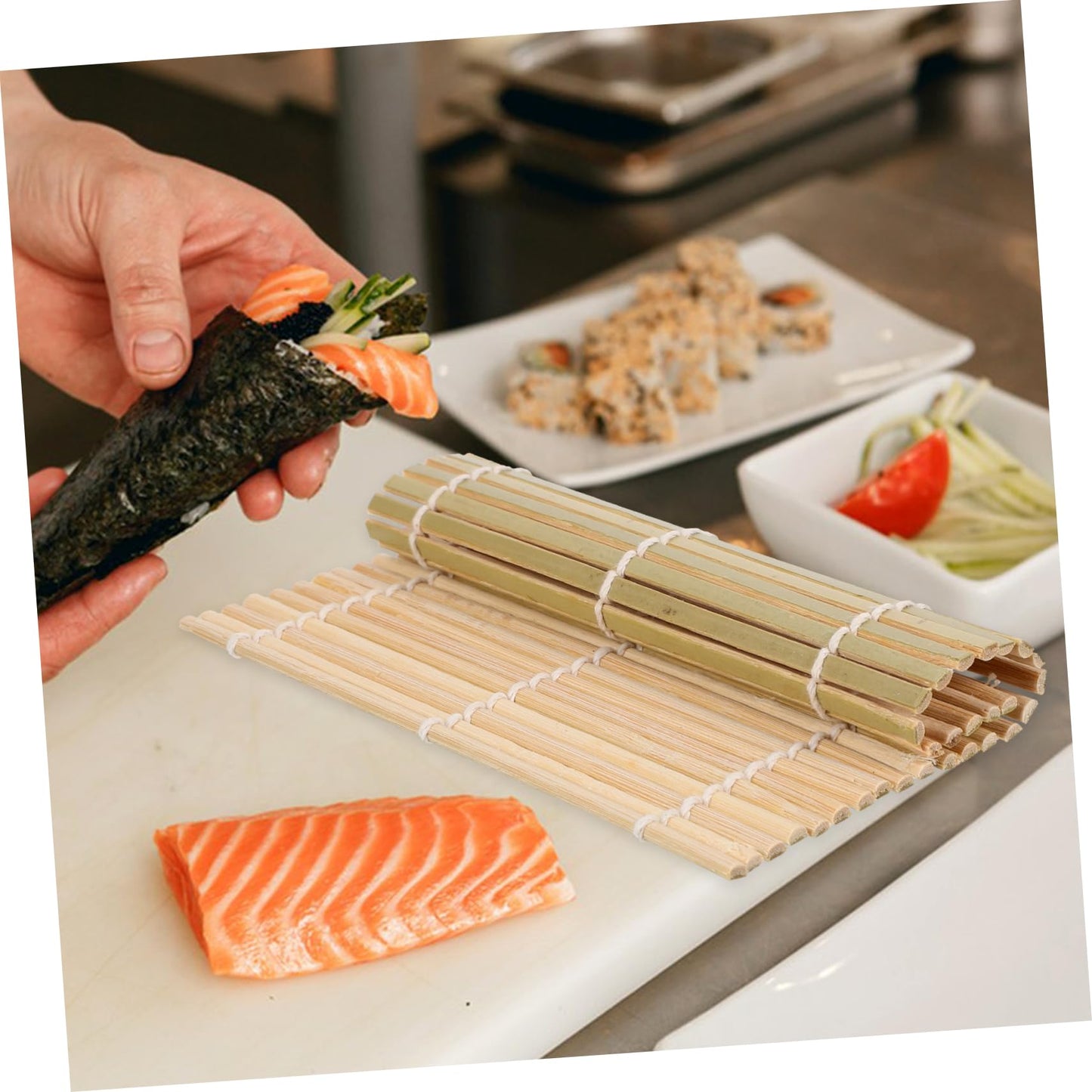 Kichvoe Bamboo Sushi Roller Mat 5.5 Inch Sushi Bamboo Mat for Diy Making Non-Stick Roller Kitchen Tool for Home and Lover