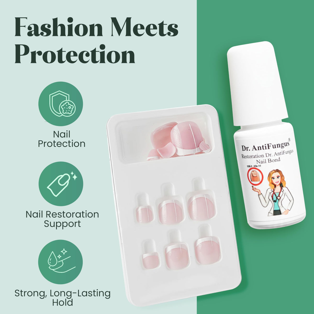 Dr. Antifungus Press-On Toe Nails Kit – 4 Sets Medium Oval Glue 8 Pcs -On Fake Toe Nails with Nail Bond Solution – Long-Lasting Press-On Toe Nails for Women (Red)