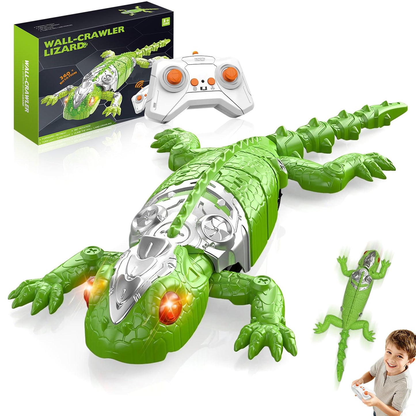 Lurui Wall Climbing Gecko Toy, Remote Control Lizard That Climbs Walls, Electric Gecko with LED Glowing Eyess,USB Rechargeable Wall Crawler Robot Toy for Kids, Interactive Lizard Toys for Boys Girls