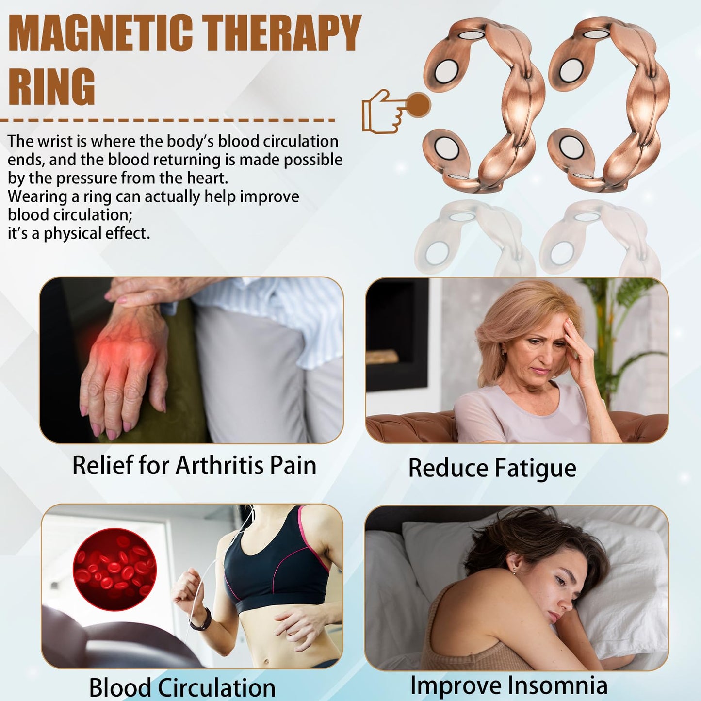 MagVIVACE Pure Copper Ring for Women, Magnetic Rings with Magnet,Jewelry Gift (copper ring 2A)