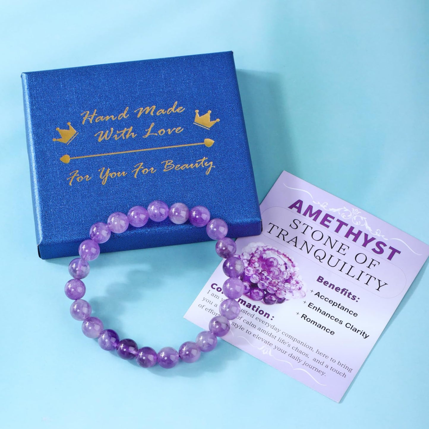 Bymitel 8mm Amethyst - Handmade Reiki Gemstone Stretch Bracelet, Natural Beauty & Spiritual Essence, Crystal Healing for Unisex Adults