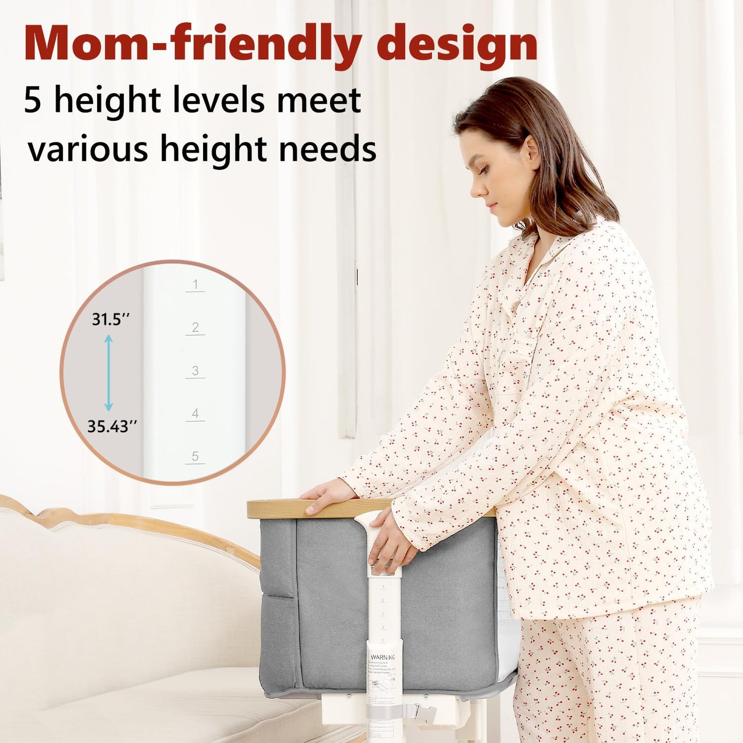 VaVaSoo Electric Rocking Bassinet for Baby 3 Speeds Auto Rolling Newborn Cradle Automatic Bedside Sleeper Rocks Itself 5 Height Adjustable with Music, Wheels, Storage, Light Grey