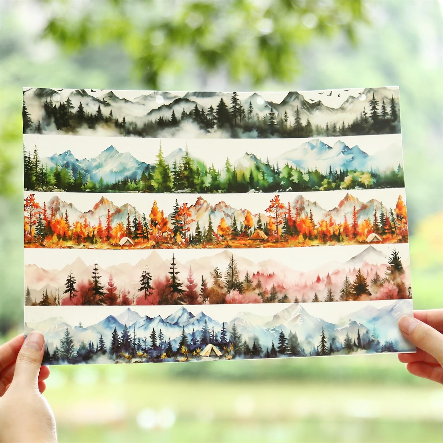 AuriicLeaf Mountain PET Tapes Set, 6 Rolls of Nature Ephemera for Junk Journaling, Scrapbooking, Crafting, DIY Projects, Diaries, and Art Supplies