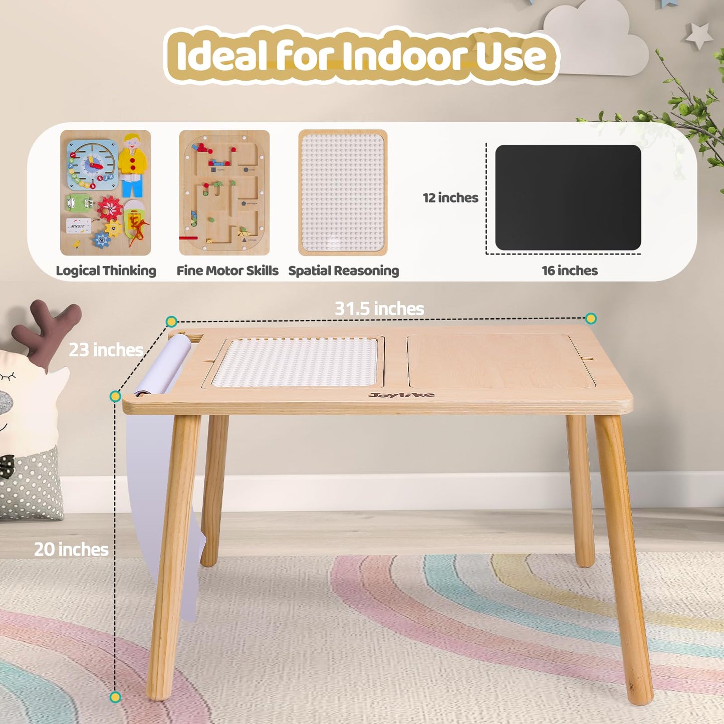 Joylike Sensory Table for Toddlers 1-3 with 2 Large Storage Bins, 4 Montessori Activity Boards and Paper Roll, Educational & Multi-Functional Gift for Kids Draw and Play