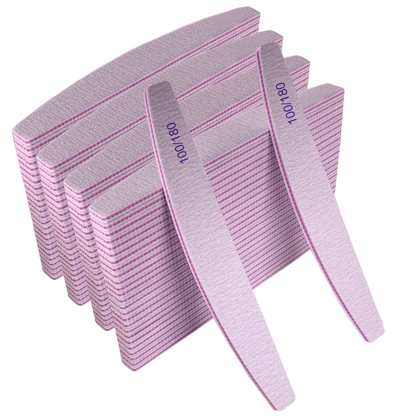 Nail Files (100 Pcs), 100/180 Grit Nail File Emery Board Bulk for Acrylic Nails and Natural Nails, Limas para Unas Acrilicas Profesional Pack Filers for Gel Nail Double Sided Manicure Curved Gray