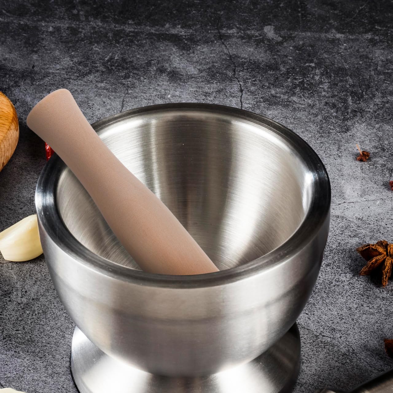 STOBAZA Beech Wood Food Grinding Rod 5.51 Inch Kitchen Pestle Tool for Garlic Ginger Spices Crushing and Potato Mashing