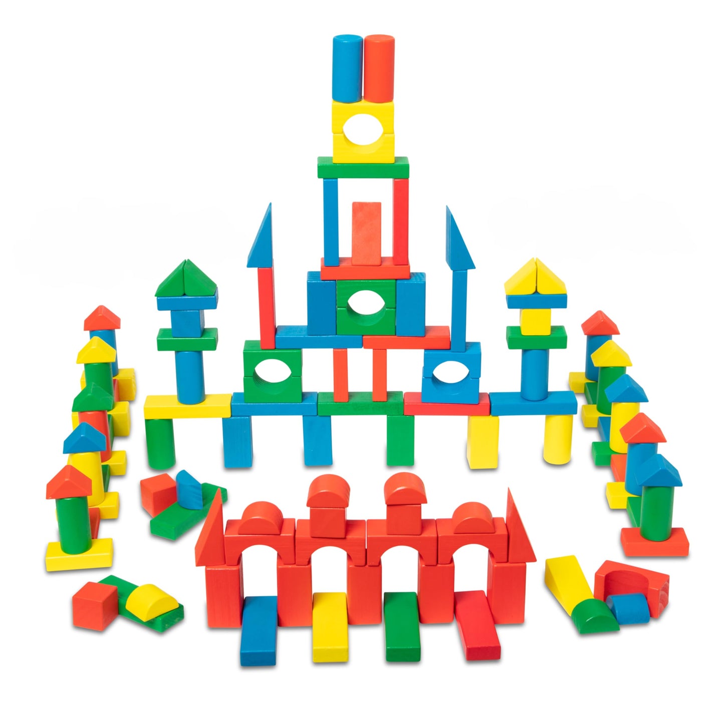 Melissa & Doug Wooden Building Block Set - 200 Blocks in 4 Colors & 9 Shapes