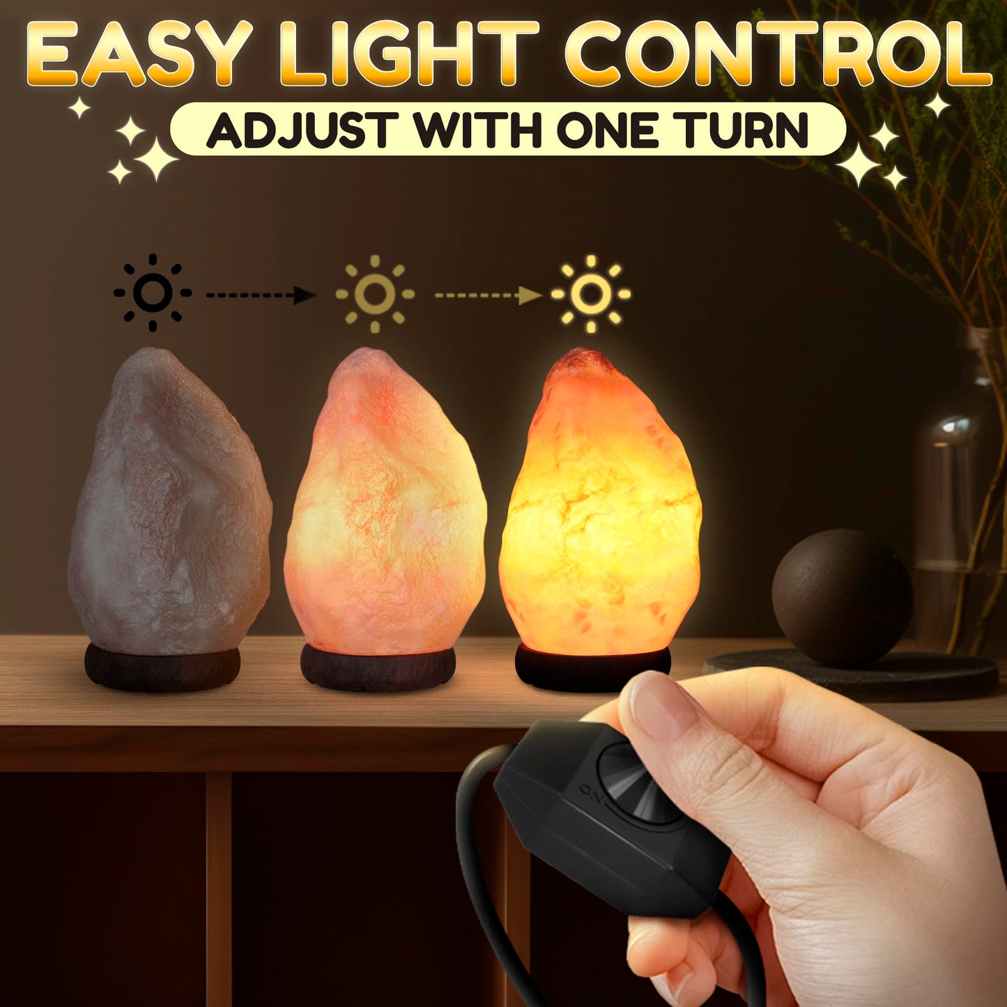 Himalayan Salt Rock Lamp with Dimmer – Hand-Carved Himalayan Salt Lamp Night Light 5.5–7" with Adjustable Warm Glow for Sleep & Relaxation