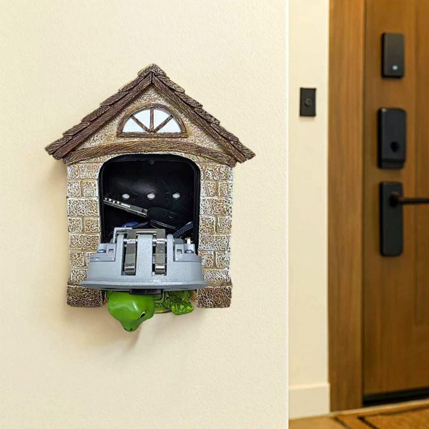 memeyou Key Lock Box Outside Hide A Key Outdoor Key Holder Wall Mount Large Lockbox with Code House Portable Spare Combination Hiders for Home Office Security Safe Storage Turtle