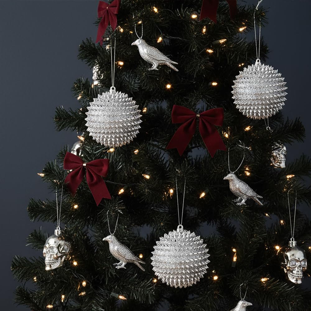 Spiked Glitter Christmas Ornaments, 4PCS 4.33" Handcrafted Cone Stud Ball Decorations in Punk Rock Gothic & Modern Glam Style, Shatterproof Christmas Tree and Holiday Decor for Home Party or Gift