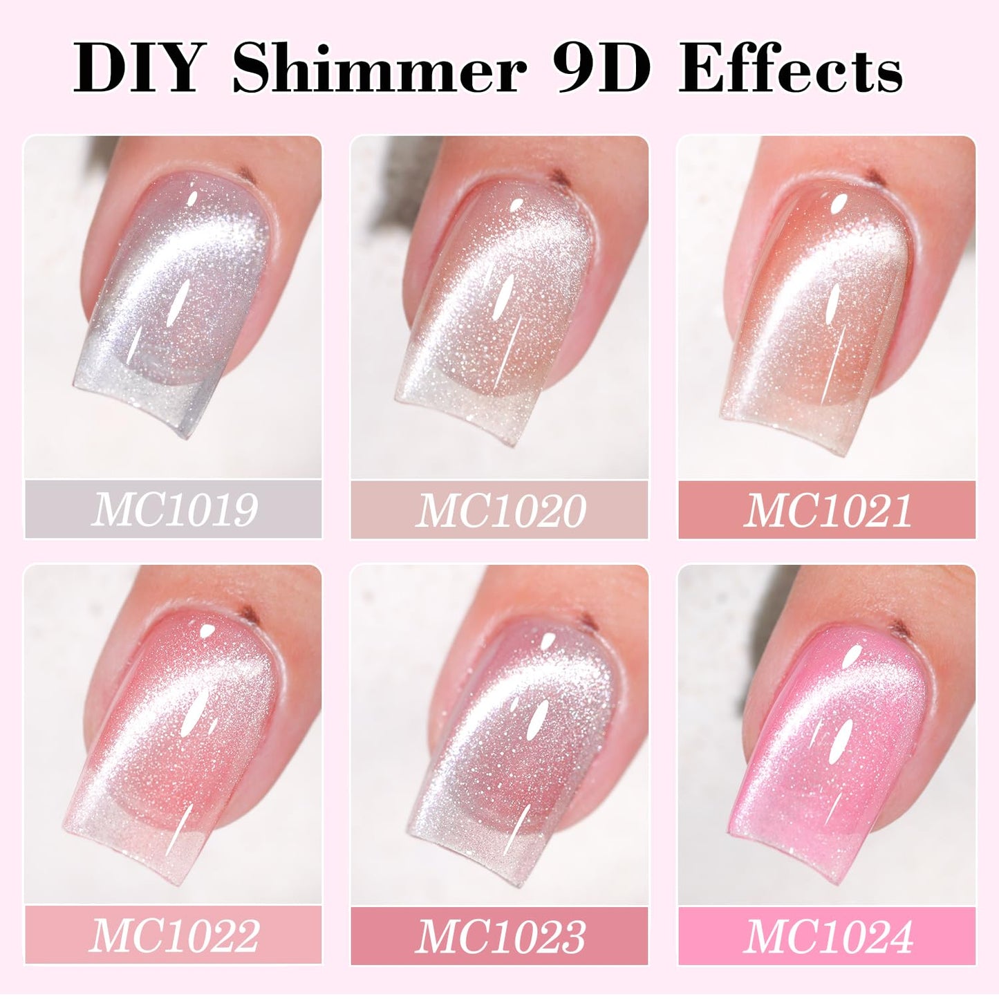 Double Rhythm 6 Colors Cat Eye Gel Polish Set Shimmer Glitter with Magnet Holographic Reflective Magnetic UV Nail Art Kit (6-Kit 14)