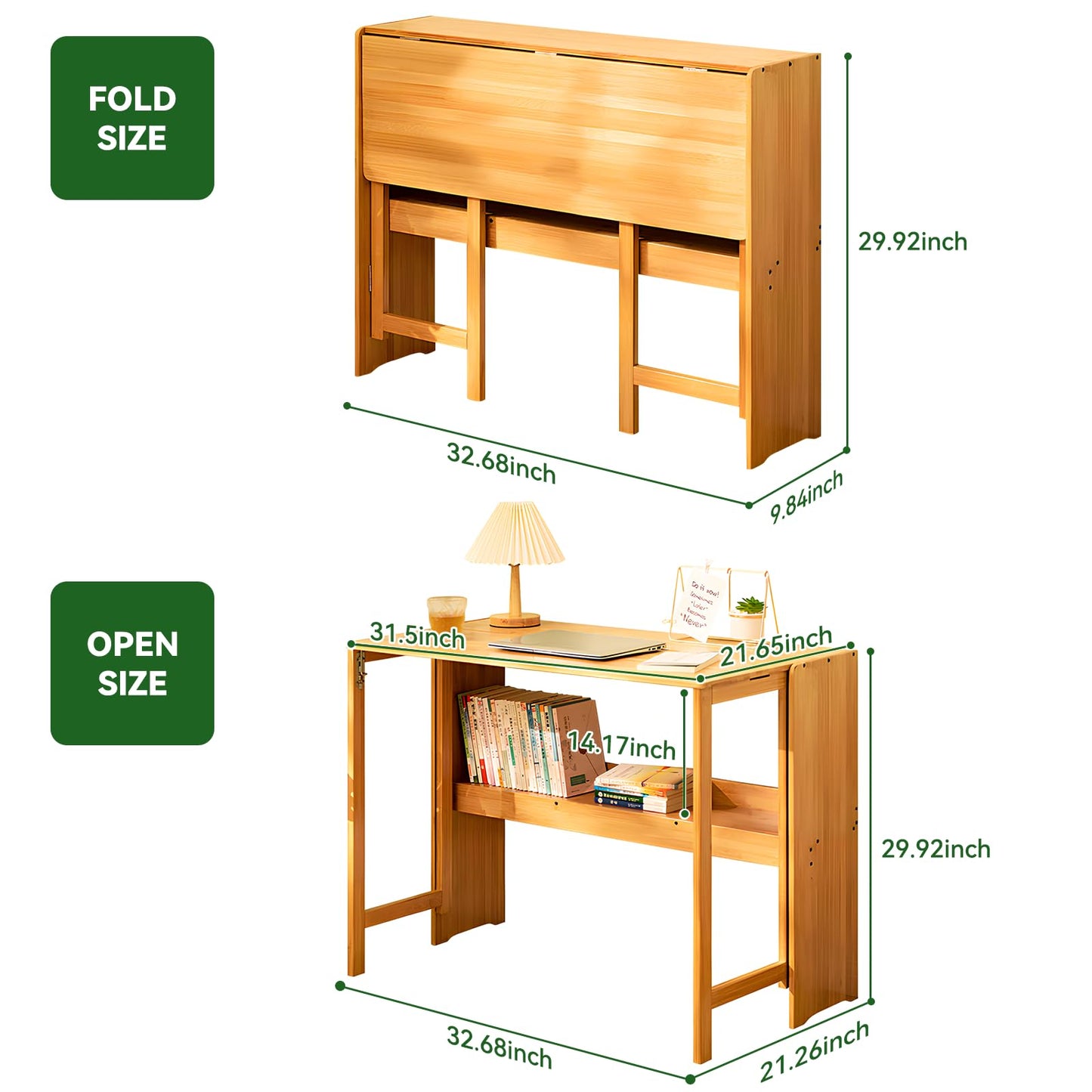 Dezyfurni Bamboo Folding Desk Mid Century Modern Desk for Home Office Bedroom Small Spaces，Natural