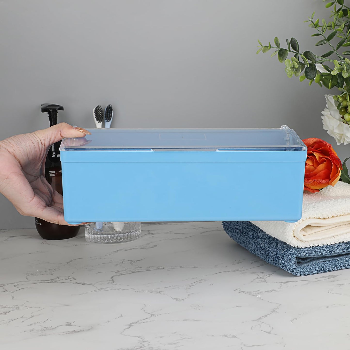 JUXYES Plastic Sterilizing Tray for Nail Art Accessories Tools, Portable Nail Art Tool Sterilizer Tray with Strainer, Storage Box Tool Box for Tweezer Manicure Tools Pedicure Tool