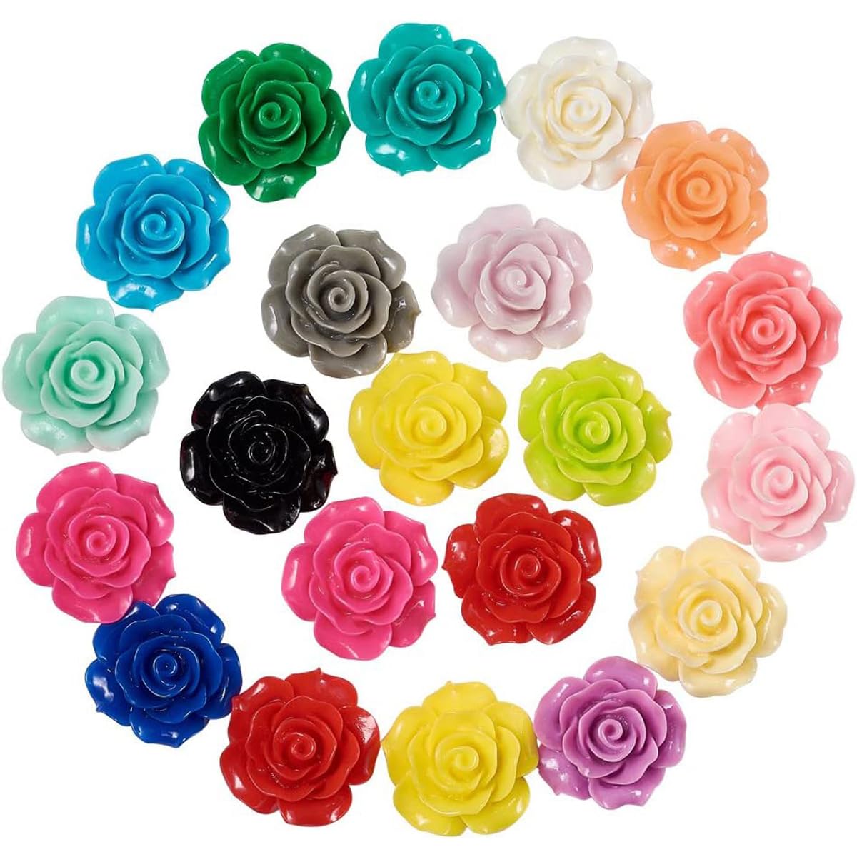 10pcs 16mm Multicolor Rose Flower Charms Beads Detailed Carved Hole Drilled Spacer Bead Loose Gemstone Beads for Jewelry Making