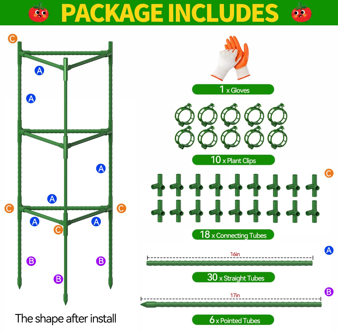 2 Pack Large Tomato Cage for Garden Up to 49" H X 16" W Metal Plant Support Stakes with Clips Triangle Pea Cages Cucumber Trellis for Vegetables Pots Vines Flowers Climbing Plants