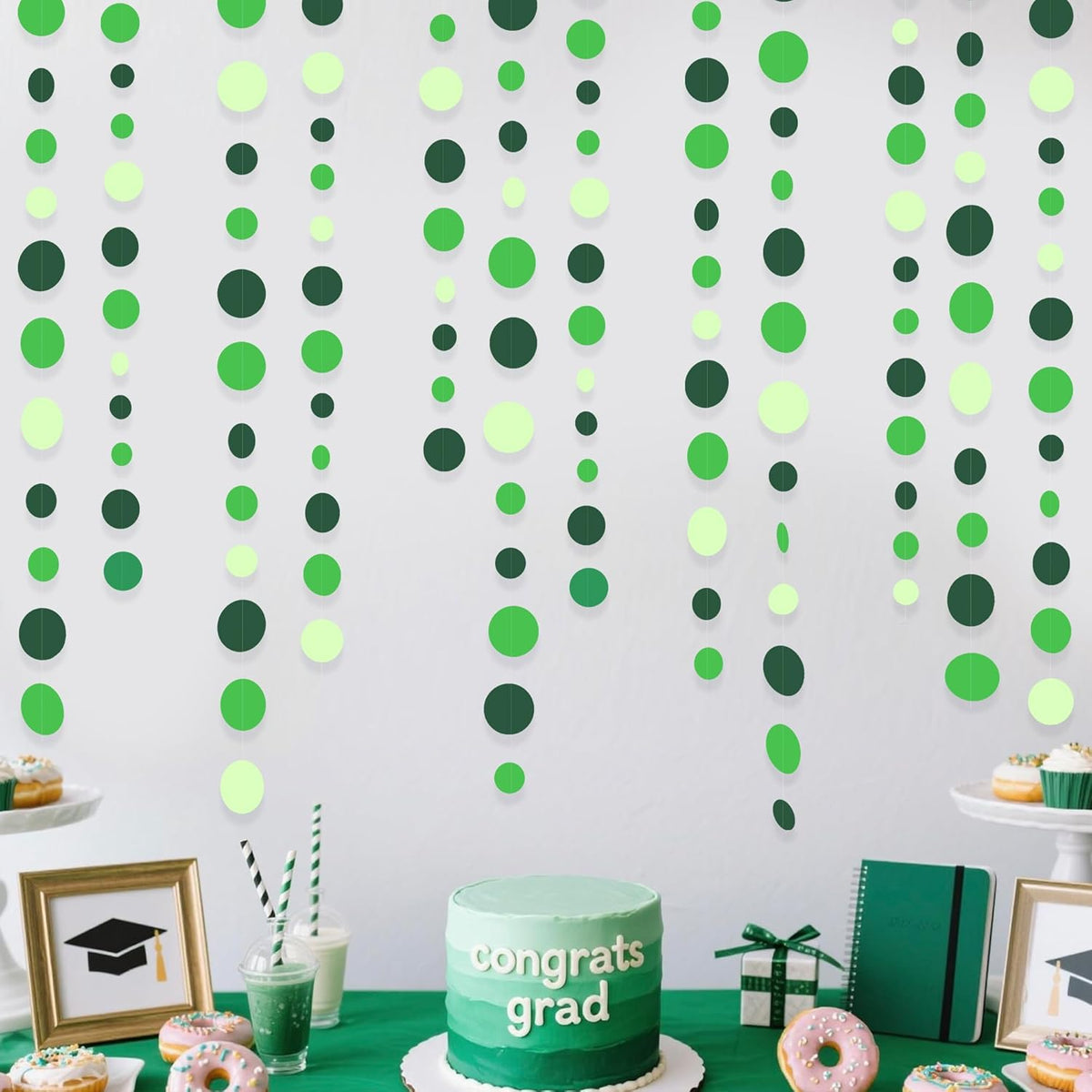 Green Party Decorations Ombre Green Circle Dots Garland Hanging Paper Polka Dot Streamer for Birthday Baby Shower Wedding Bridal Shower Summer Spring Easter St Patrick’s Day Golf Tea Party Supplies