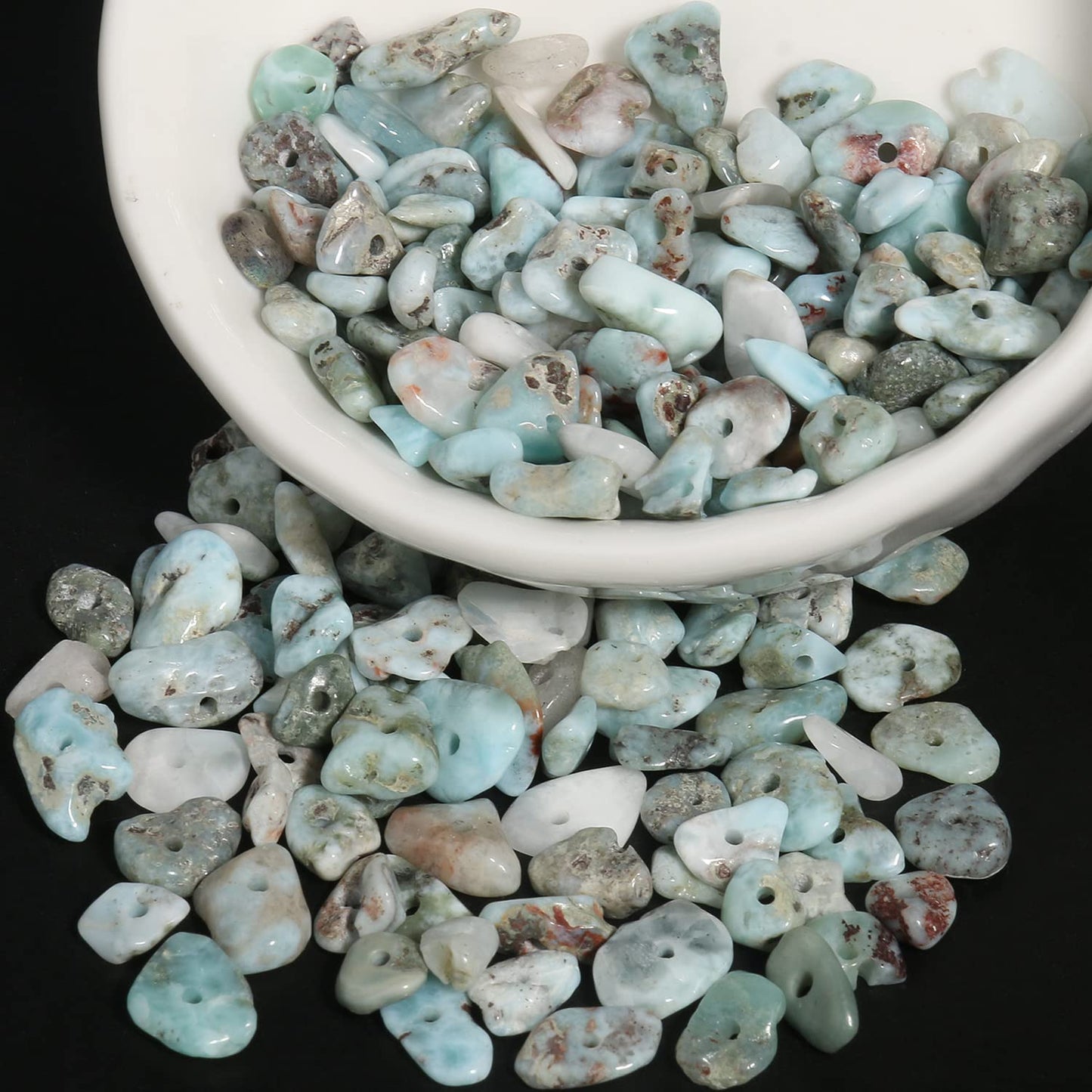 30in Larimar Natural Chip Stone Beads 5-8mm About 230pcs, Irregular Drilled Light Blue Green Bead for Bracelets Jewelry Making Supplies for Adults, DIY Crafts.