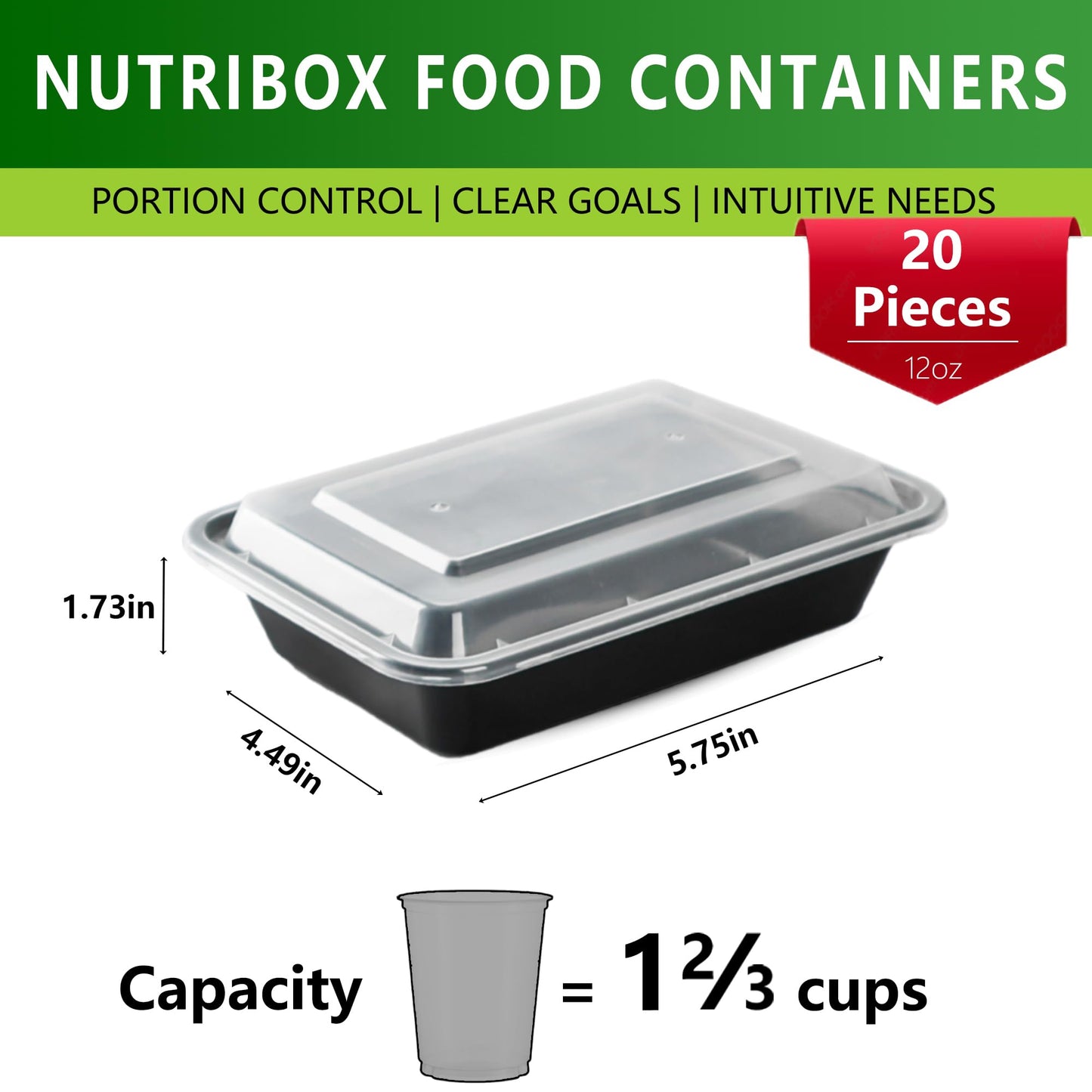 NutriBox [20 value pack single one compartment 12oz MINI Meal Prep Food Storage Containers - BPA Free Reusable Lunch bento Box with Lids - Spill proof, Microwave, Dishwasher and Freezer Safe