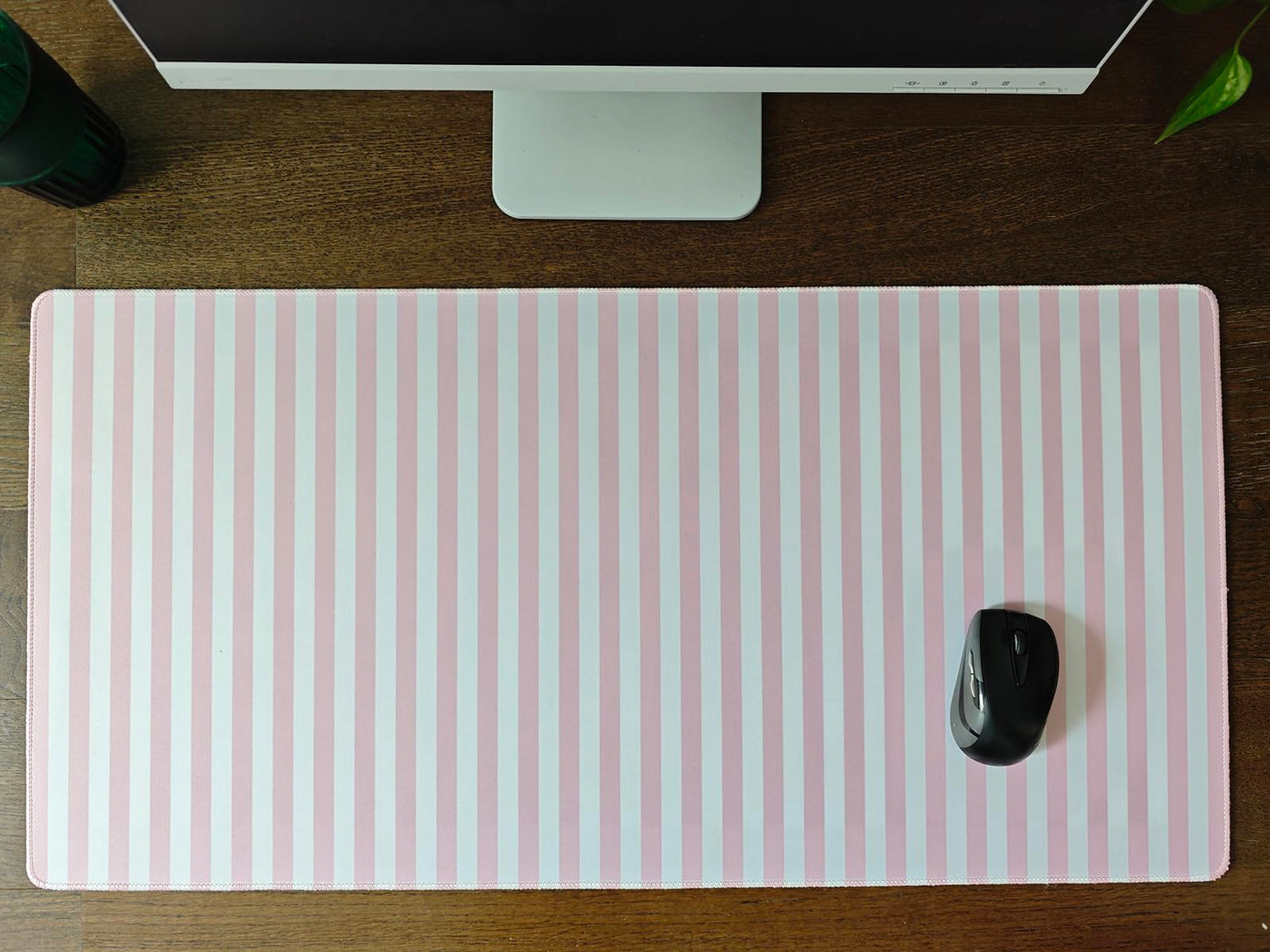 ohisxiacy Light Pink Striped Desk Mat Cute Pastel XXL Large Gaming Mouse Pad Desk Pad Kawaii Cozy Aesthetic Keyboard Laptop Computer Mat Home Office Decor for Women