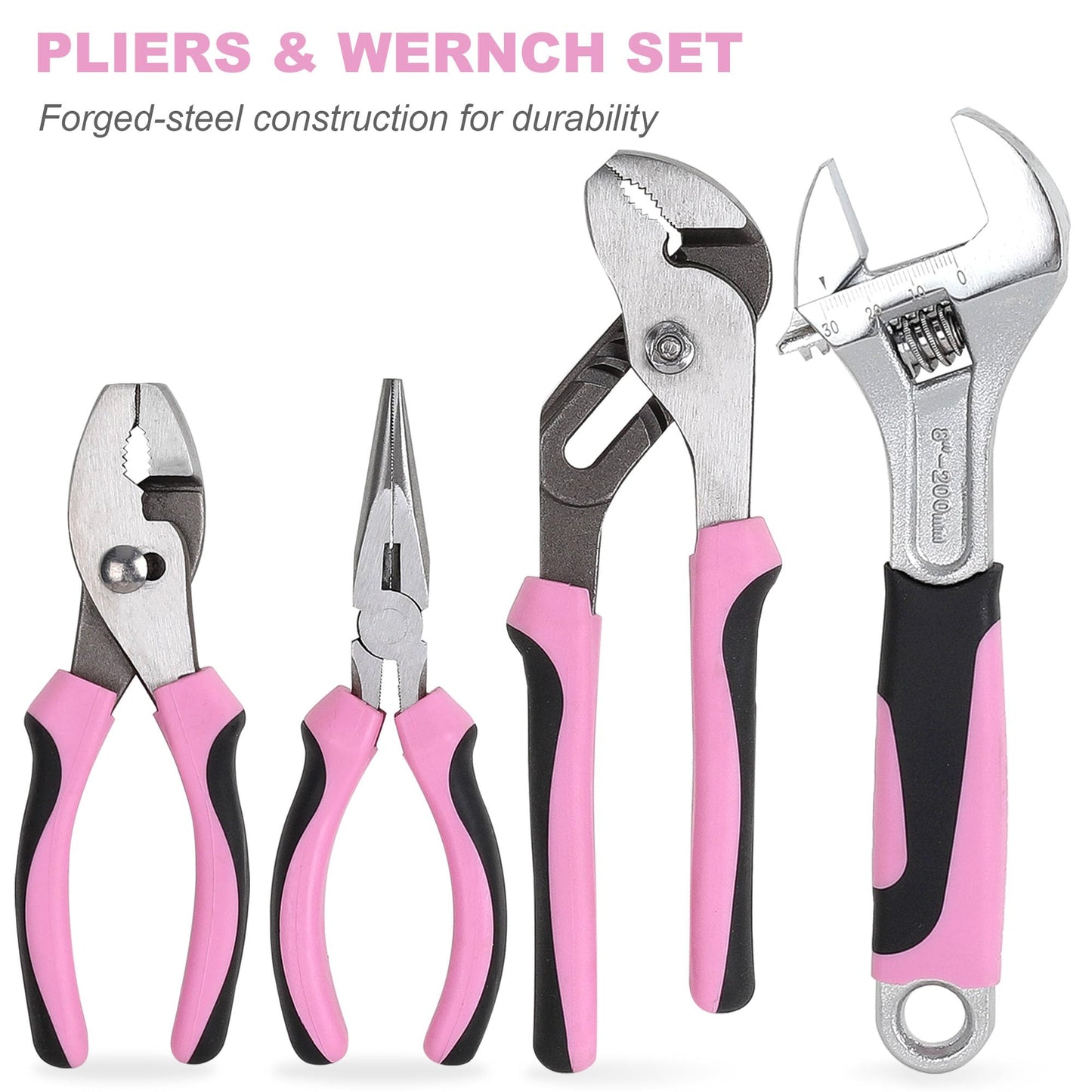 FASTPRO 225-Piece Pink Tool Set, SAE & Metric Mechanics Hand Tool Set with Toolbox, Home/Auto Repairing Tool Kit for DIY, Home Maintenance and Car Repairing
