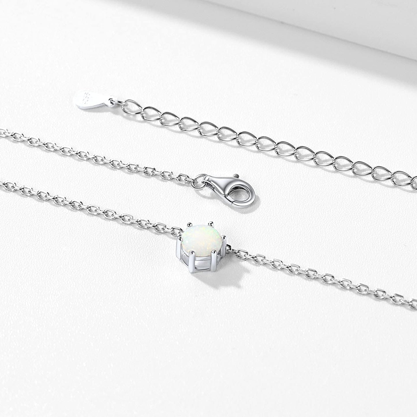 ChicSilver Created Opal Necklace 925 Sterling Silver Round Cut Gemstone Solitaire Pendant Necklace October Birthstone Jewelry for Women