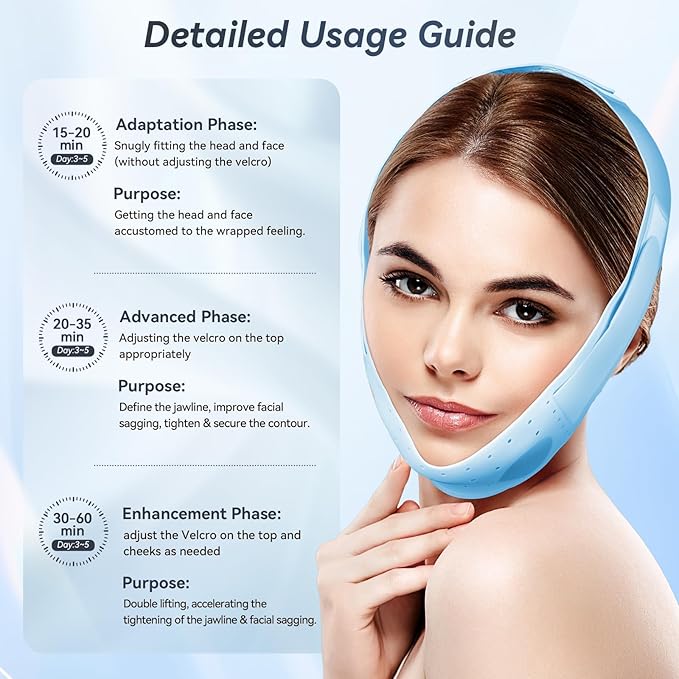Chin Strap for Sleeping, Soft Silicone V-Line Lifting Mask, Reusable Face Lift for Women Men Anti Snoring Devices for Sleep Home Working Travel Yoga (Sky Blue)