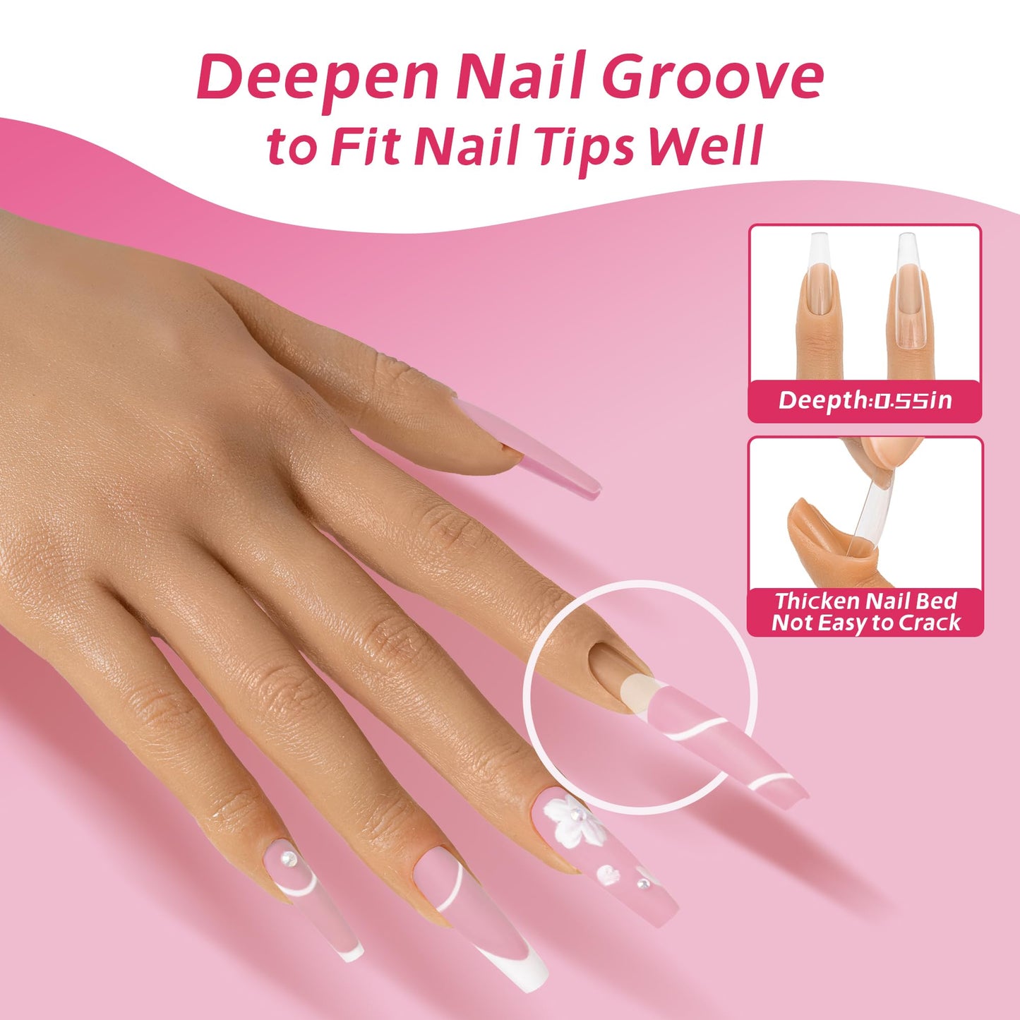 Veikmv Practice Hand for Acrylic Nails,Realistic Silicone Training Hand with Flexible Fingers for Nail Art Practice,Professional Mannequin Hand Model Kit for Gel Polish & Manicure Beginners