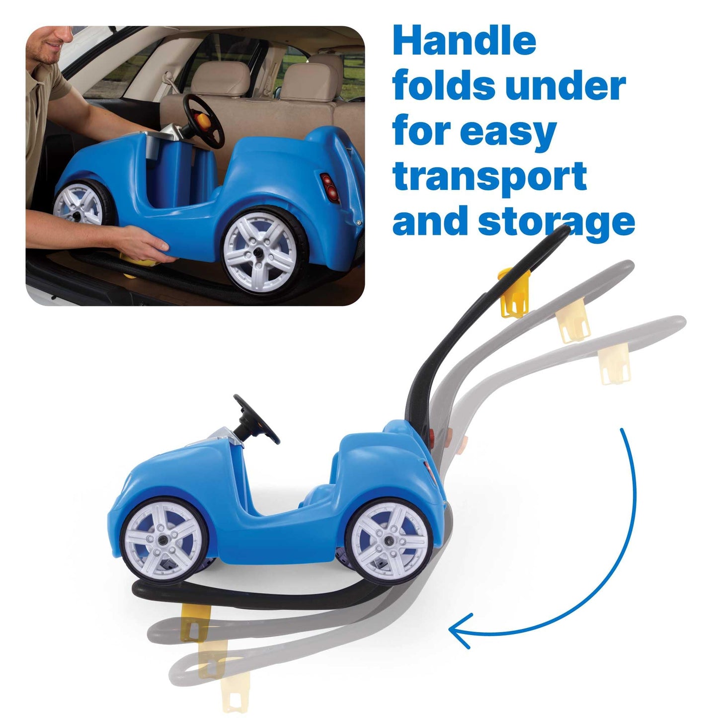 Step2 Whisper Ride II Kids Push Car, Ride-On Car with Seat Belt and Horn, Toddlers and Preschoolers Ages 18 Months–4 Years, Max Weight 50 lbs., Quick Fold Handle, Stroller Alternative, Blue