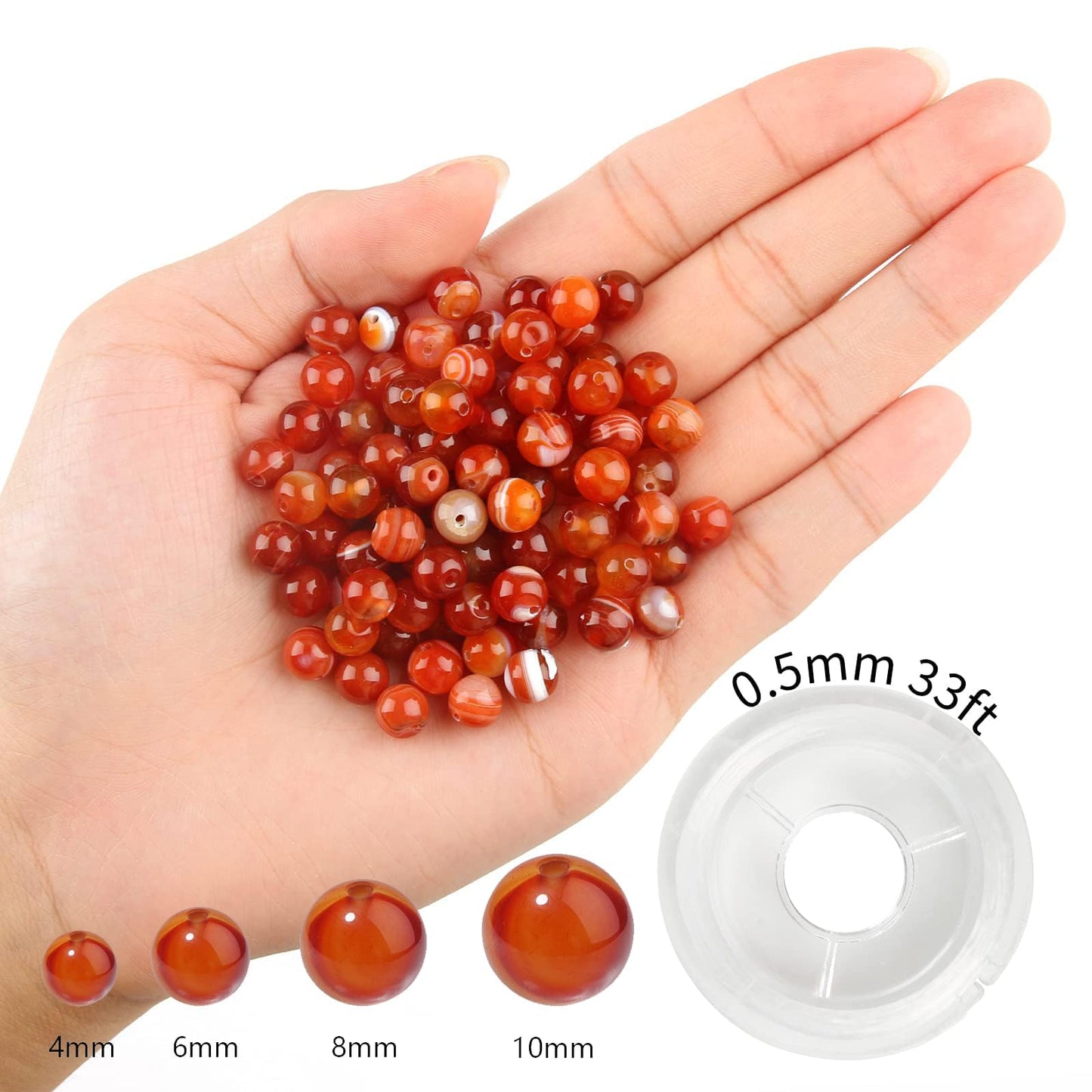 NITOPUPU 100Pcs 8mm Natural Smooth Red Carnelian Striped Agate Beads Round Loose Gemstone Stone Beads for Jewerly Making with Crystal Stretch Cord
