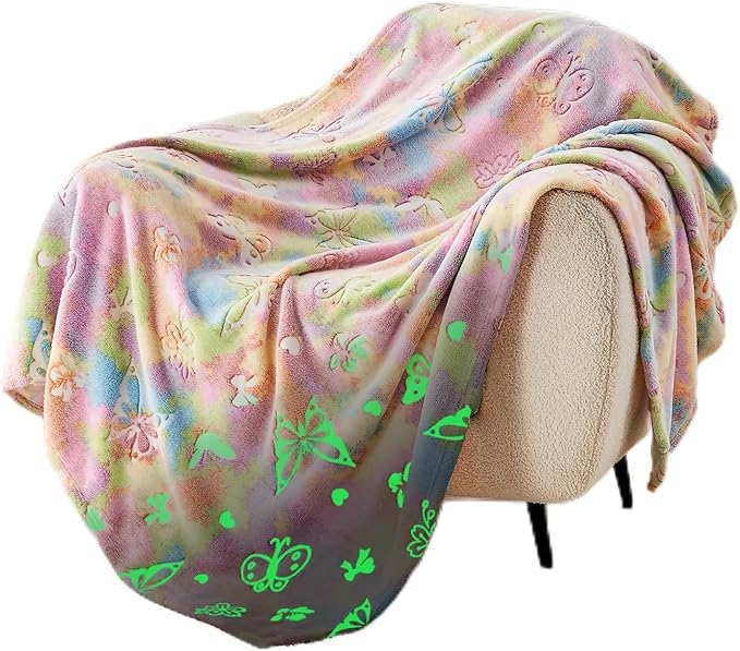 SOCHOW Butterfly Glow in The Dark Blanket for Daughters, Toys for 3-10 Year Old Birthday Presents, Soft Cozy Flannel Throw Blanket for Preteens Teens, Yellow 60 x 80 Inches