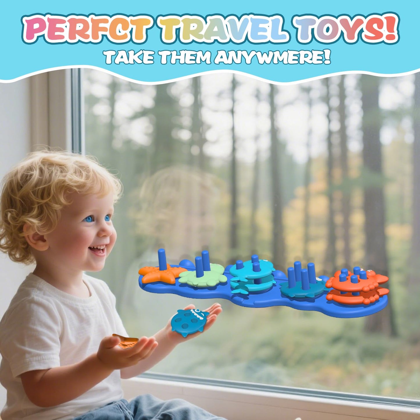 Silicone Baby Bath Toys – Stackable, Shape-Sorting Floating Set with 10 Mold-Free Textured Pieces, No-Hole Design – Early Learning Bathtub Toys for Toddlers and Kids