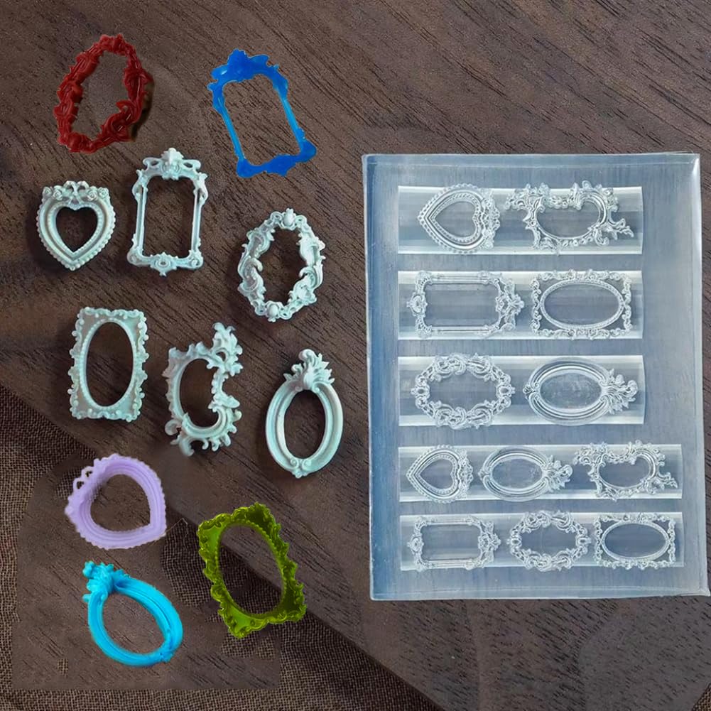 4Pcs 3D Frame Nail Mold Picture Frames Rose Window Designs Resin Molds with Carving Pen Clear Modeling Templates Silicone Tools for DIY Salon Nail Design