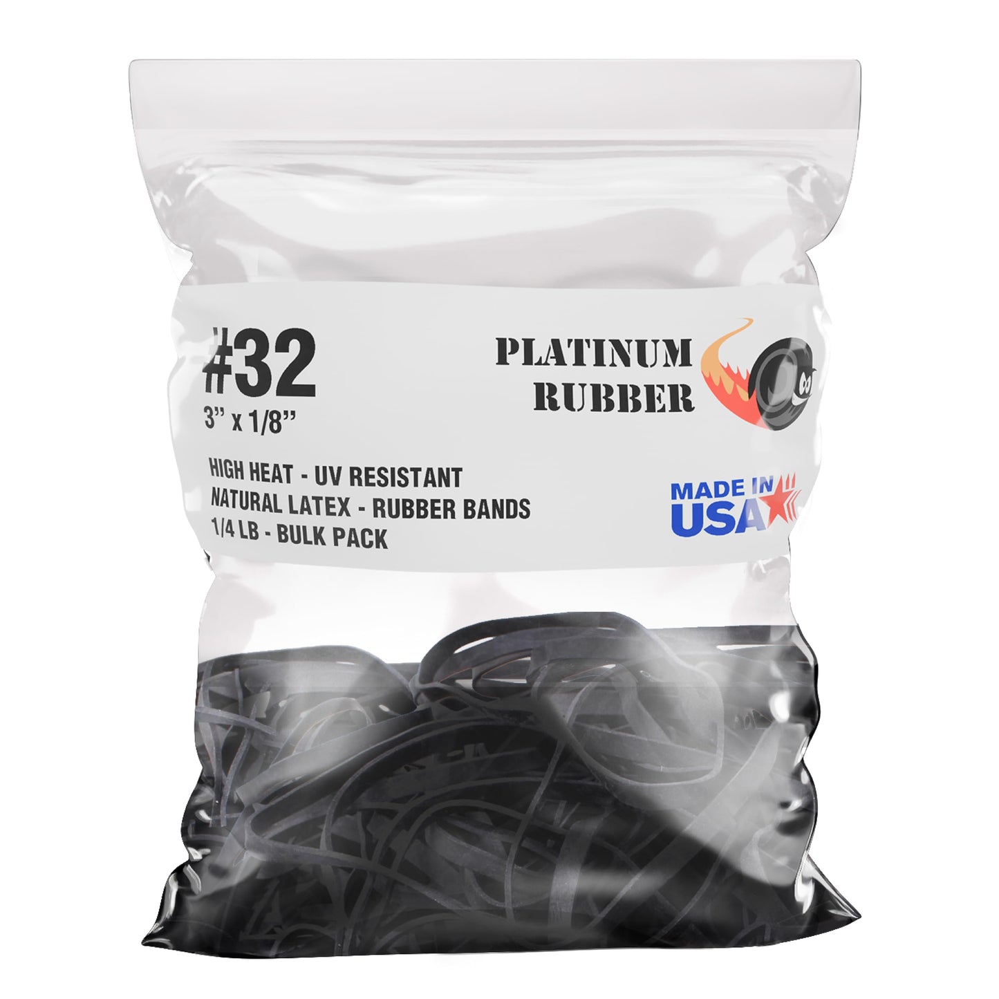 Black High Heat UV Resistant #32 Platinum Rubber Crepe Band (3" x 1/8") Premium Angler Rubberbands (32-1/4lb)