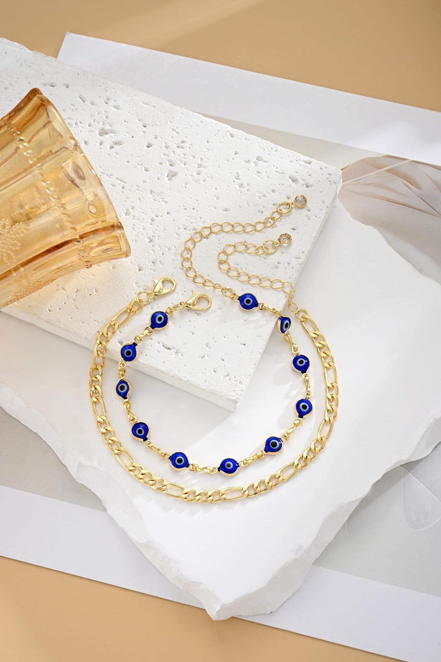 17KM 21PCS Gold Ankle Bracelets for Women, Boho Shell Bead Cuban Link Chain Waterproof Gold Anklets Set, Adjustable Layered Anklets for Women Beach Jewelry Gift